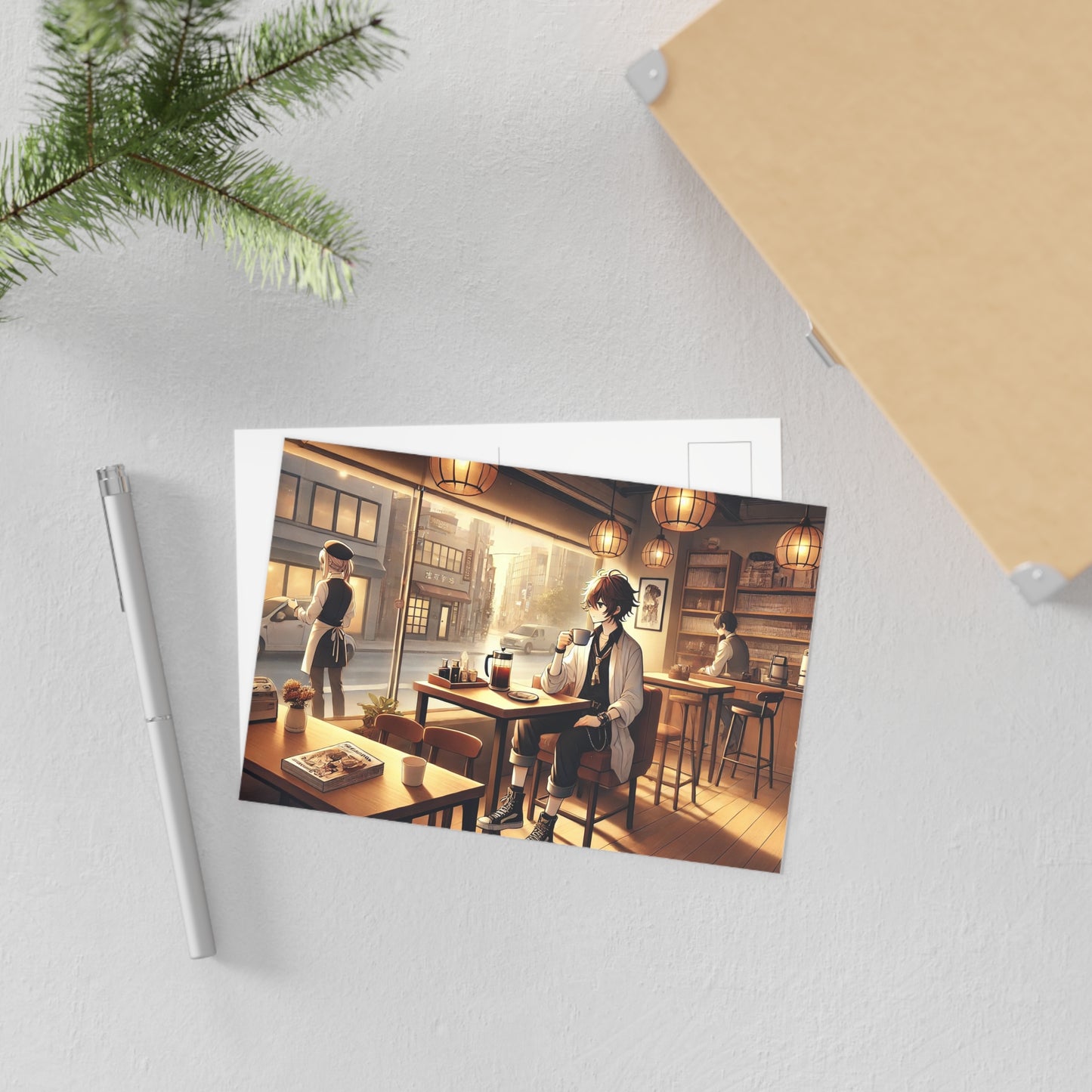 Cozy Fine Art Postcards - Whimsical Café Scenes for Art Lovers